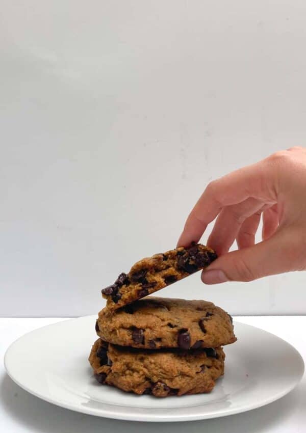 Pumpkin chocolate chip cookies on a plate
