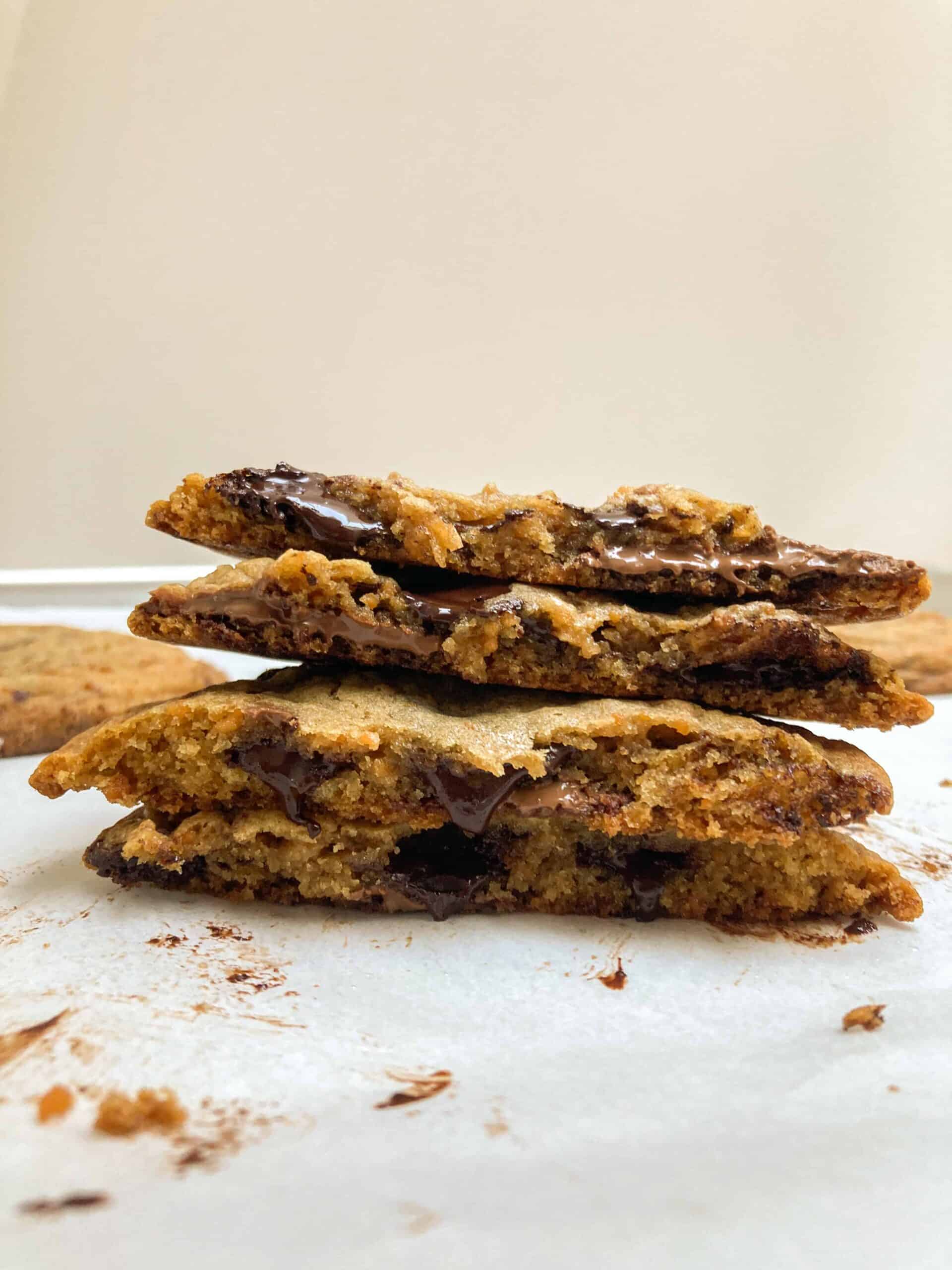 Stack of brown butter chocolate chip cookies